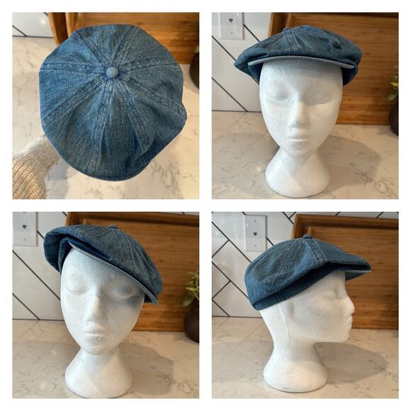 Rare Vintage Scala newsboy cabby peaky blinders denim hat academia size Small - Picture 7 of 8